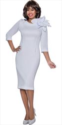 Nubiano Dresses DN1441 - White Church Dress with Large Floral Trim