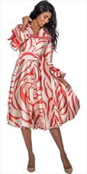 Nubiano Dresses DN1771 - Coral Print Button Front Dress with Sash Tie