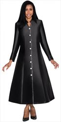 Nubiano Dresses DN 5881 - Black Church Dress/Robe with Button Front and Jewel Trim