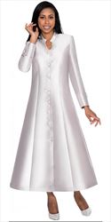 Nubiano Dresses DN 5881 - White Church Dress/Robe with Button Front and Jewel Trim