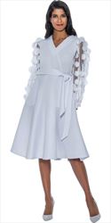 Nubiano Dresses DN921 - White Petal Mesh Sleeve Dress with Sash Belt