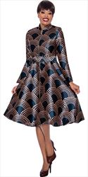 Dresses by Nubiano - 12041 - Multi - Belted Zip-front Print Dress