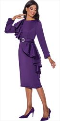 Dresses by Nubiano - 12131 - Purple - Embellished Cascade Ruffle Dress