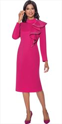 Dresses by Nubiano - 12161 - Magenta - Rhinestone Trim Shoulder Cascade Dress