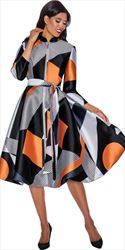 Dresses by Nubiano - 12251 - Multi - Belted Zip-front Print Twill Dress