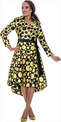 Dresses by Nubiano 100001 - Gold Black - Twill Dot Print Dress with Wide Notched Collar