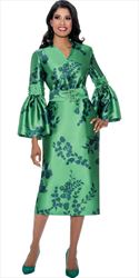 Dresses by Nubiano - 100031 - Emerald - Twill Print Dress with Bell Sleeves