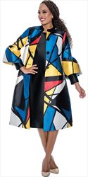 Dresses By Nubiano 100052 - Multi - Twill Abstract Print Jacket and Long Sleeve Dress