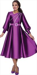 Dresses By Nubiano 100081 - Purple - Twill Crystal Trim Dress