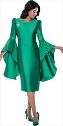 Dresses By Nubiano 100211 - Emerald - Twill Dramatic Sleeve Dress