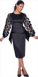 Stellar Looks - SL1012 - 2 PC Black Scuba Skirt Suit with Petal Sleeves