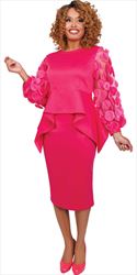 Stellar Looks - SL1012 - 2 PC Hot Pink Scuba Skirt Suit with Petal Sleeves