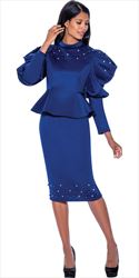 Stellar Looks - SL1402 - 2 PC Navy Scuba Skirt Suit With Embellishments