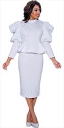 Stellar Looks - SL1402 - 2 PC Scuba White Skirt Suit With Embellishments