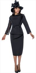 Stellar Looks - SL1452 - 2 PC Scuba Skirt Suit With Bow and Embellished Lace Sleeve