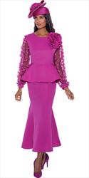 Stellar Looks - SL1552 - 2 PC Amethyst Purple Scuba Skirt Suit With Mesh Petal Sleeves