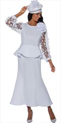 Stellar Looks - SL1552 - 2 PC White Scuba Skirt Suit With Mesh Petal Sleeves