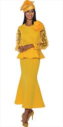 Stellar Looks - SL1552 - 2 PC Yellow Scuba Skirt Suit With Mesh Petal Sleeves