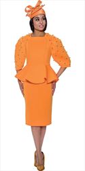 Stellar Looks - SL1592 - 2 PC Orange Scuba Skirt Suit with Peplum Embellished Jacket