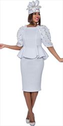 Stellar Looks - SL1592 - 2 PC White Scuba Skirt Suit with Peplum Embellished Jacket