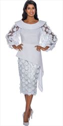 Stellar Looks - SL1642 - 2 PC White Asymmetric Scuba Skirt Suit with Petal Embellishments