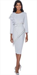 Stellar Looks - SL1662 - 2 PC White Asymmetric Scuba Skirt Suit with Embellished Trim