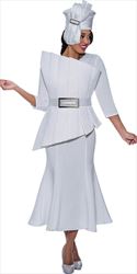 Stellar Looks - SL1672 - 2 PC White Asymmetric Scuba Skirt Suit with Pleated Panel