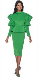 Stellar Looks - SL1682 - 2 PC Emerald Peplum Scuba Skirt Suit with Grommets