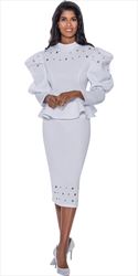 Stellar Looks - SL1682 - 2 PC White Peplum Scuba Skirt Suit with Grommets