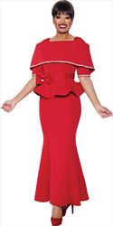 Stellar Looks - SL1692 - 2 PC Red Peplum Portrait Collar Scuba Skirt Suit