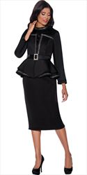 Stellar Looks - 1742 - Black - Belted Scuba 2pc Skirt Suit