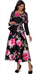 Stellar Looks - 1832 - Black Multi - Floral Print Twill 2pc Skirt Set