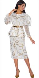 Stellar Looks - 1862 - Belted Mesh Fabric Print 2pc Skirt Suit