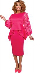 Stellar Looks - SL1012 - 2 PC Hot Pink Scuba Skirt Suit with Petal Sleeves