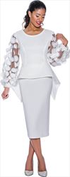 Stellar Looks - SL1012 - 2 PC White Scuba Skirt Suit with Petal Sleeves