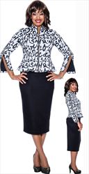 Stellar Looks - SL1232 - 2 PC Print Scuba Skirt Suit with Zipper Sleeves