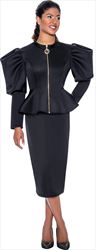 Stellar Looks - SL1332 - 2 PC Scuba Skirt Suit with Zip Front and Puff Sleeves