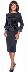 Stellar Looks - SL1372 - 2 PC Scuba Skirt Suit With Portrait Collar and Embellishments