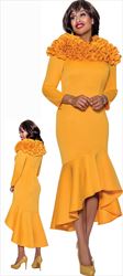 Stellar Looks - SL1391 - Scuba Fabric Dress with Trumpet Skirt and Ruffle Collar