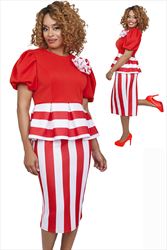 Stellar Looks - SL1002 - 2 PC Red and White Scuba Fabric Ensemble with Peplum Top