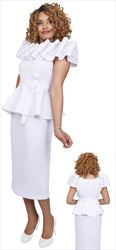 Stellar Looks - SL1042 - 2 PC White Ruffle Portrait Collar Scuba Fabric Ensemble
