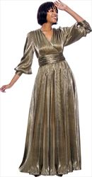 Susanna 3967 - Floor Length Surplice Neckline Dress With Bishop Style Sleeves