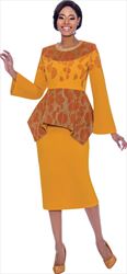 Susanna 3915 - Skirt & Jacket Set With Shark Bite Accented Split Sphere Pattern Jacket