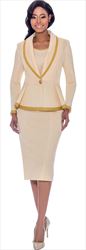Susanna 3925 - Skirt & Jacket Set With Trimmed Shawl Lapel Pleated Jacket