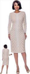 Susanna 3949 - Longsleeve Dress With Beaded Wavy Stripe Design