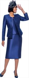 Susanna 3885-Navy - Womens Church Suit With Trim Embellished Brocade Style Jacket