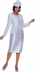 Susanna 3885-White - Church Suit With Trim Embellished Brocade Style Jacket