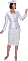 Susanna 3941-White - Church Suit With Lace Textured Skirt And Jacket Cuffs