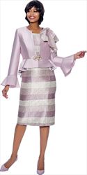 Susanna 3930-Mauve - Two Piece Striped Dress And Peplum Bell Cuff Jacket