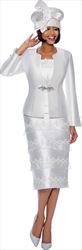 Susanna 3981-White - Skirt Suit With Rhinestone Embellished Organza Tier Design